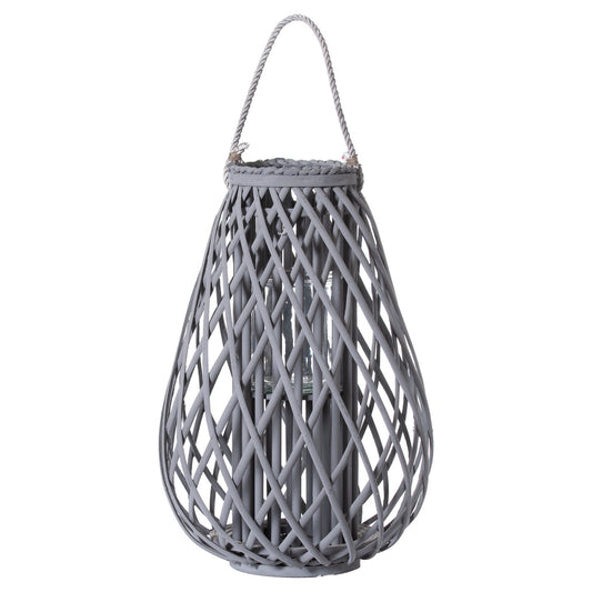 Large Grey Wicker Bulbous Lantern