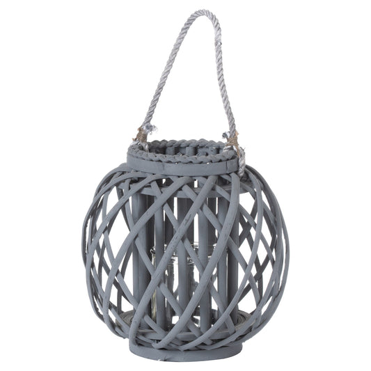 Small Grey Wicker Basket Lantern