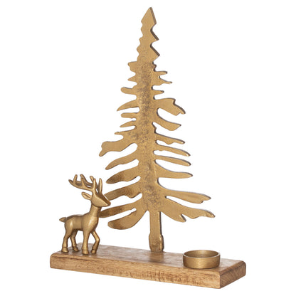 Large Cast Tree And Stag Candle Holder Ornament