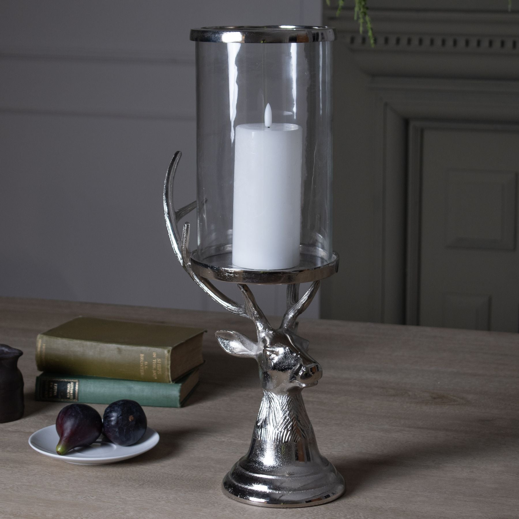 Silver Stag Candle Hurricane Lantern