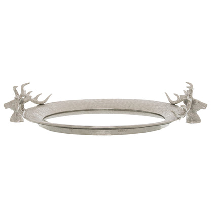 Large Mirrored Tray With Stag Heads