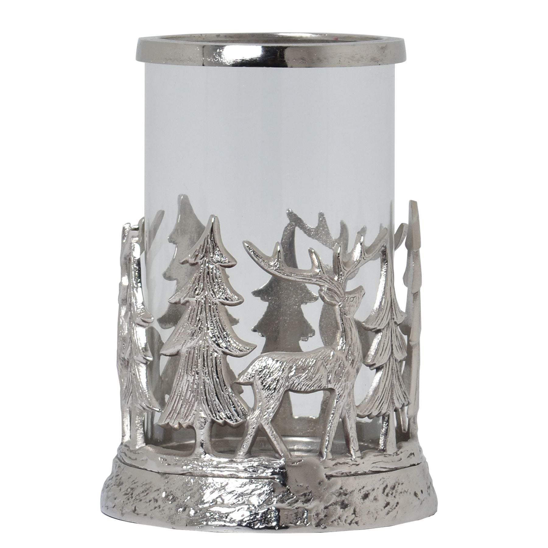 Silver Stag Scene Hurricane Lantern