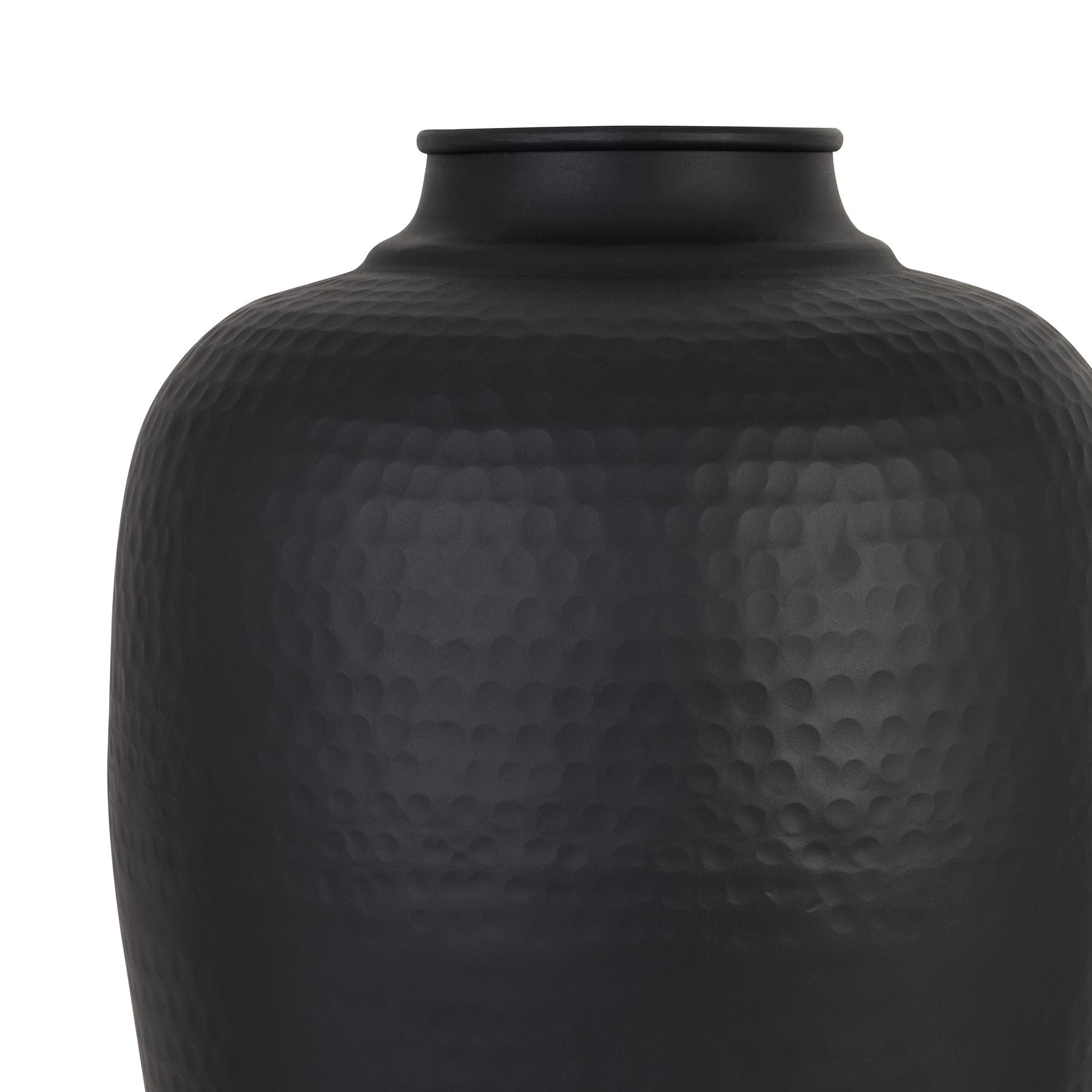 Matt Black Large Hammered Vase With Lid