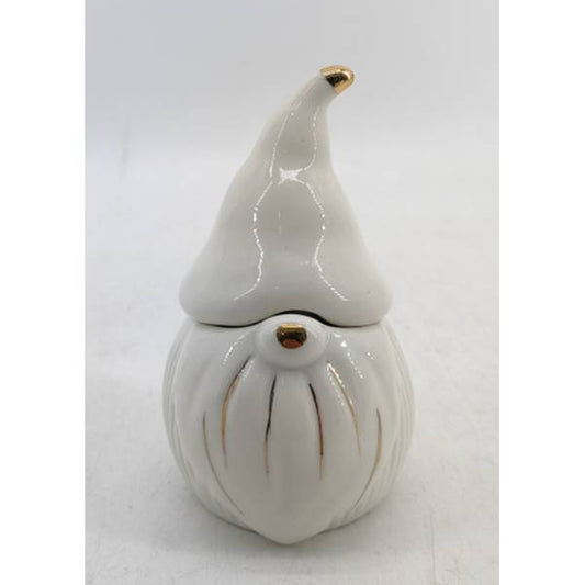 Small White Ceramic Gonk Pot With Lid