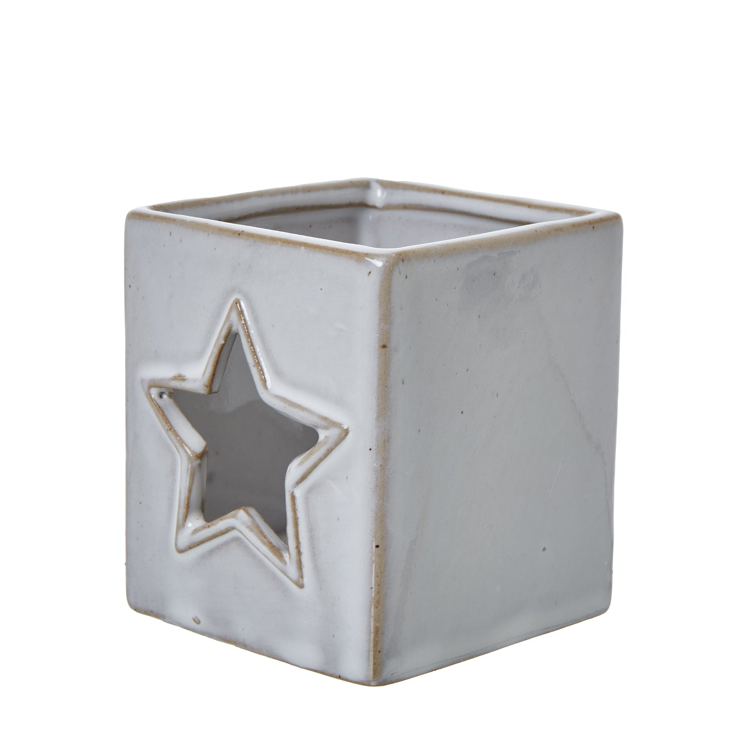 White Ceramic Star Cut-Out Square Tealight Holder