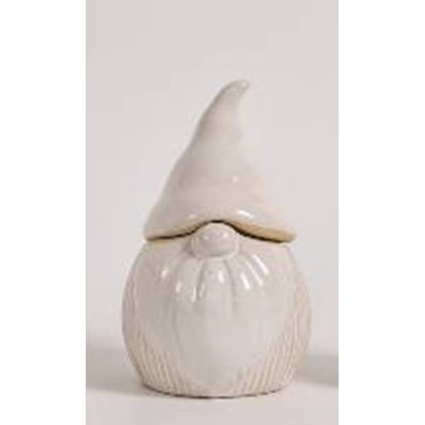 Medium White Ceramic Squat Gonk Pot With Lid