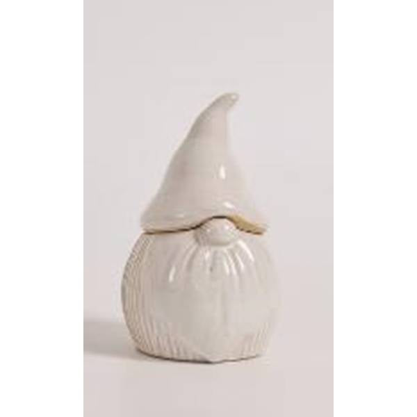 Small White Ceramic Squat Gonk Pot With Lid