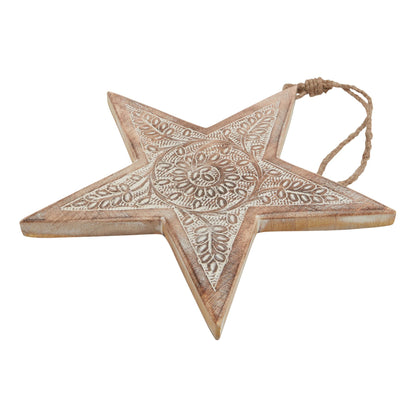 Natural Wooden Large Patterned Hanging Star