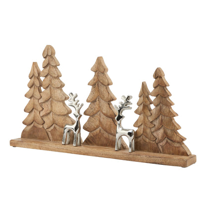 Wood And Metal Tree And Reindeer Decoration