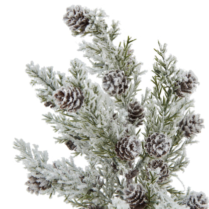 Small Snowy Fir Tree With Pinecones In Wood Log