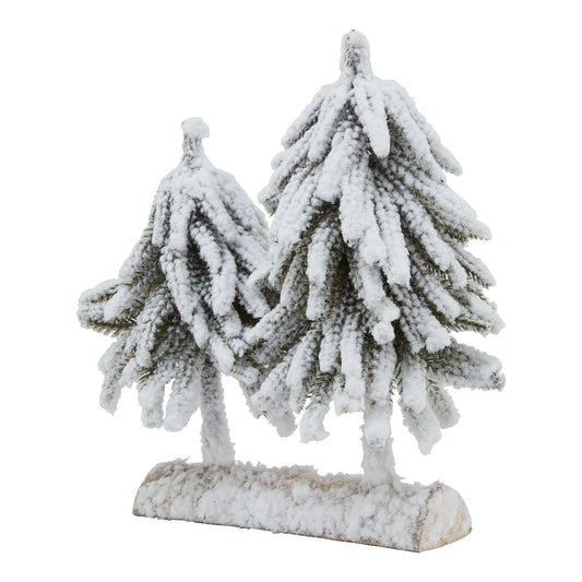 Small Snowy Fir Tree Duo On Wood Log