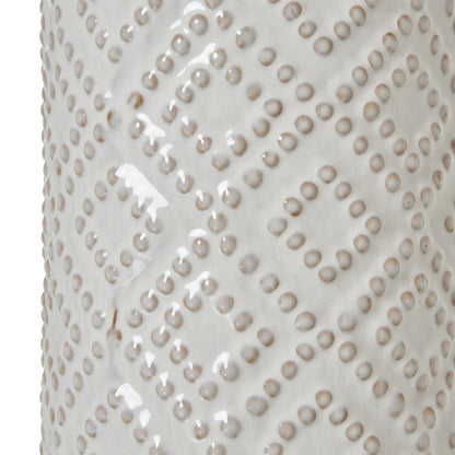 White Beaded Ceramic Lamp With Linen Shade