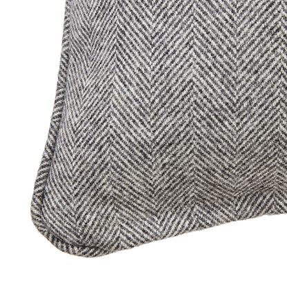 Grey Herringbone Pure Wool Cushion With Piped Edge