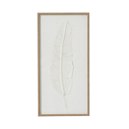 Large Quill White Feather Art Mounted In Beaded Frame