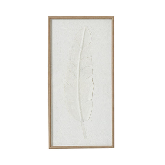 Large Quill White Feather Art Mounted In Beaded Frame