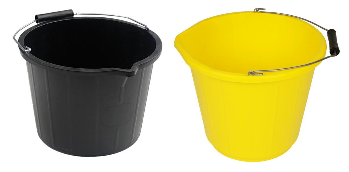 Builders Buckets - 3 Gallon  +Black & Yellow Plastic