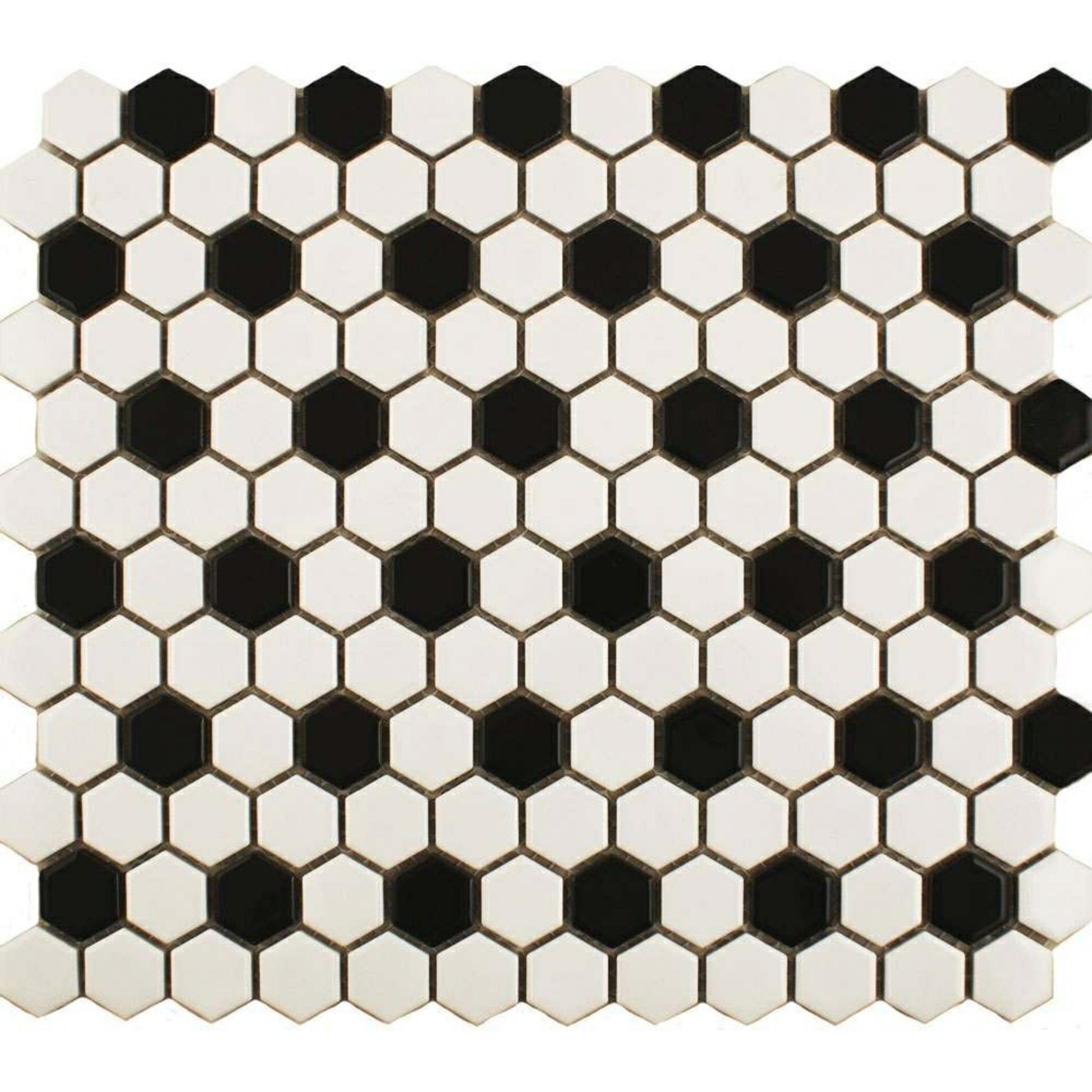 Pixel Chequer Hexagon White & Black Matt 23x23