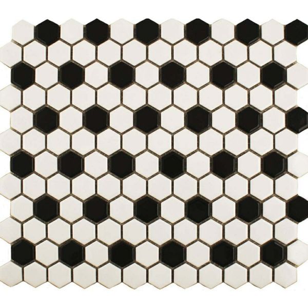 Sample - Pixel Chequer Hexagon White & Black Matt 23x23