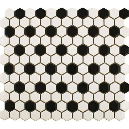 Sample - Pixel Chequer Hexagon White & Black Matt 23x23