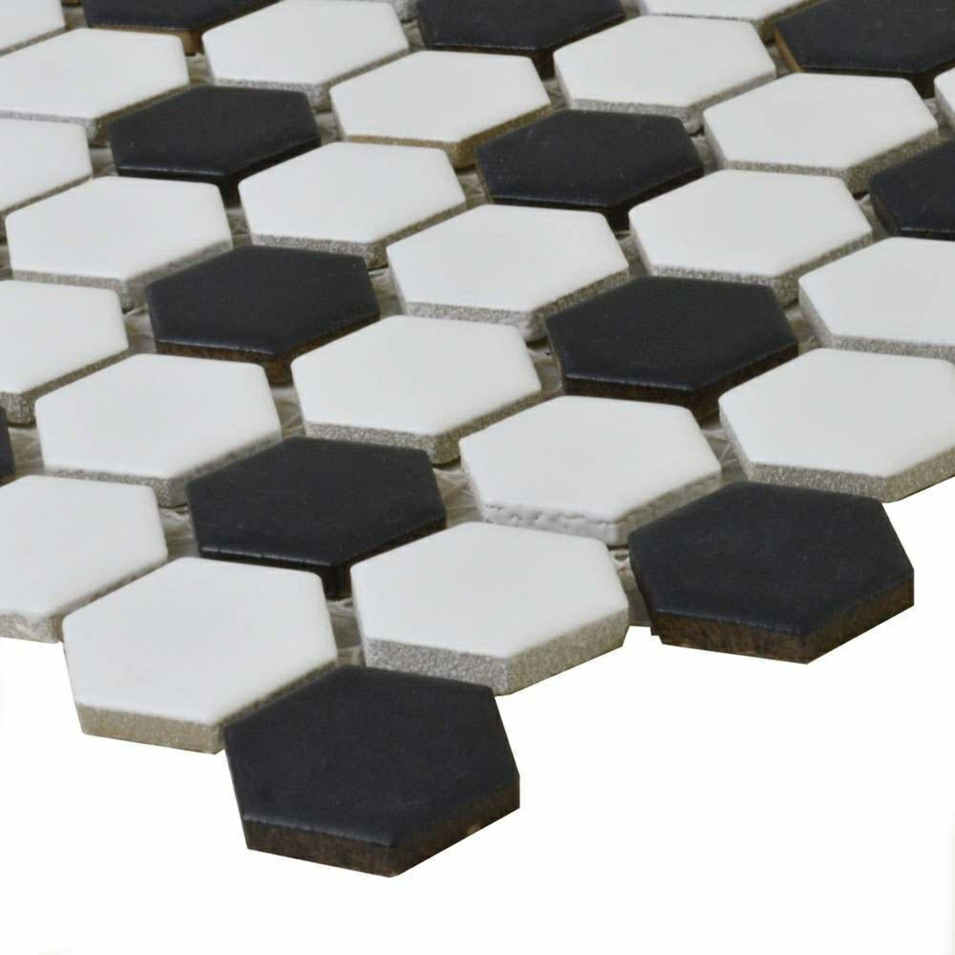 Pixel Chequer Hexagon White & Black Matt 23x23