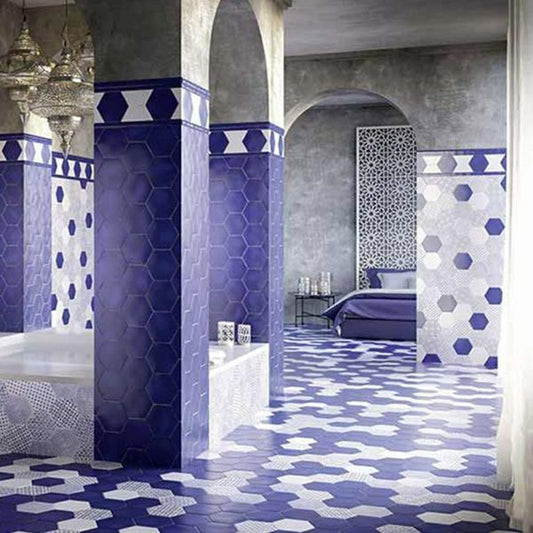 Souk Blue Patchwork Hexagon Tiles 15x15cm