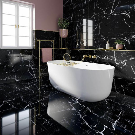 Sample - Genova Black Polished Marble Effect 600x1200