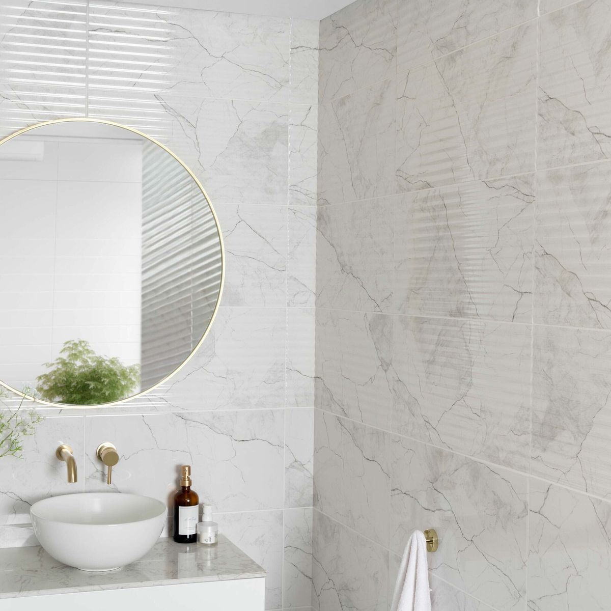 Sample - Riva White Gloss Marble Effect Decor Wall Tile 600x300