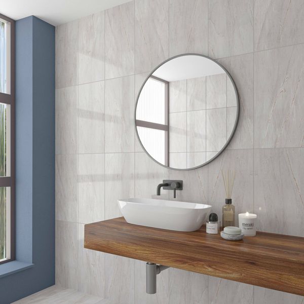 Sample Agora Light Grey Gloss Marble Effect Wall Tile 600x300