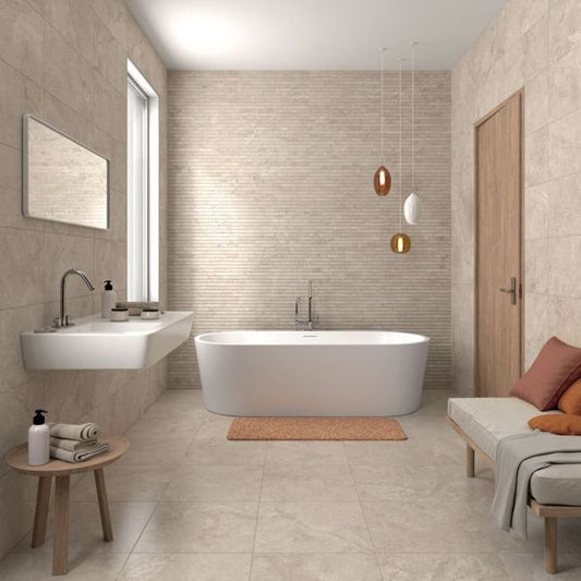 Melrose Himalaya Beige Floor Stone Effect Tiles 450x450