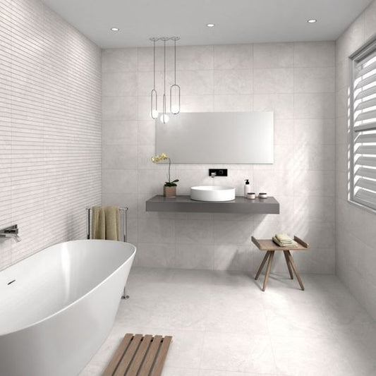 Melrose Himalaya White Floor Stone Effect Tiles 450x450
