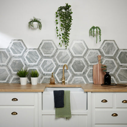 Bardiglio Hex Deco Marble Effect Tile