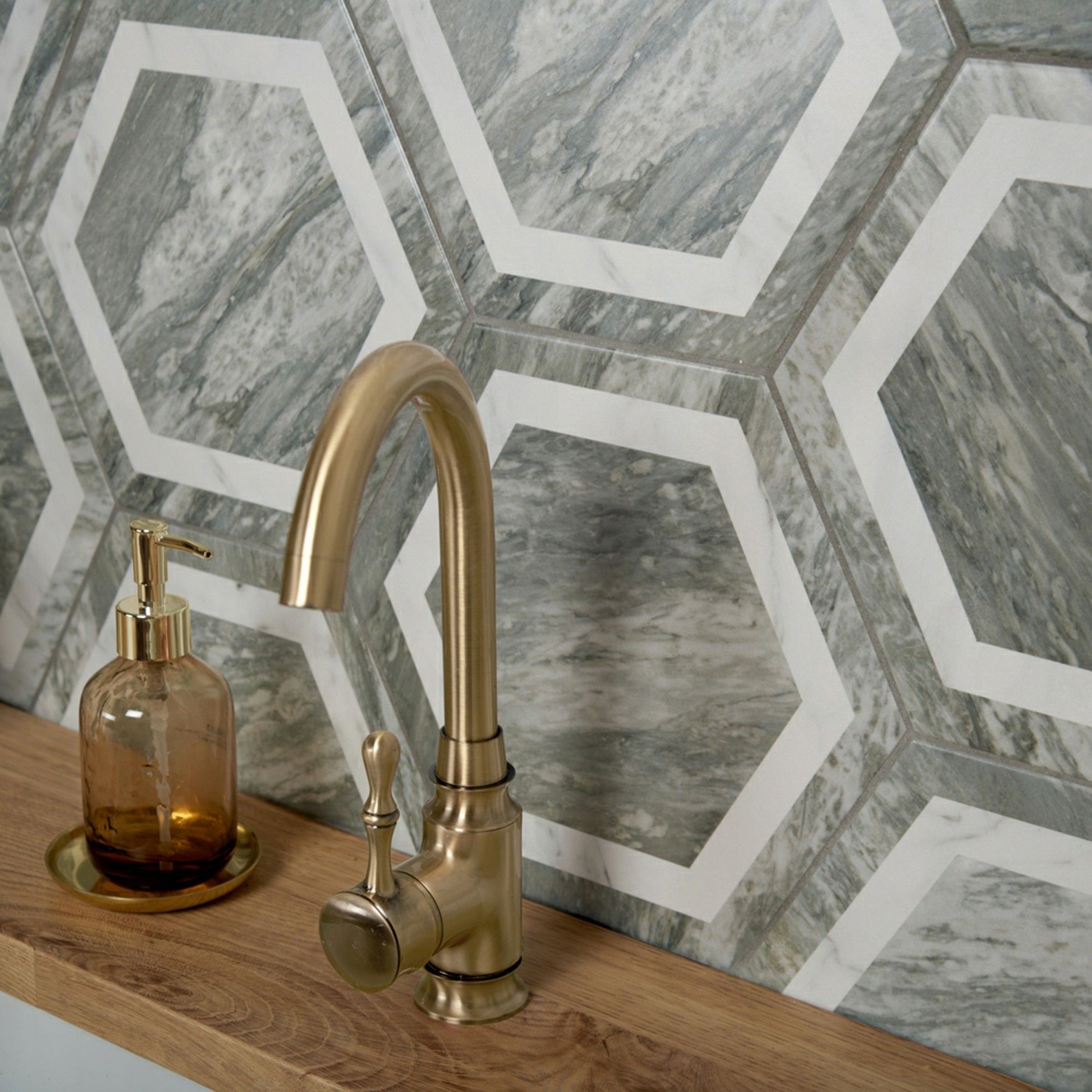 Bardiglio Hex Deco Marble Effect Tile