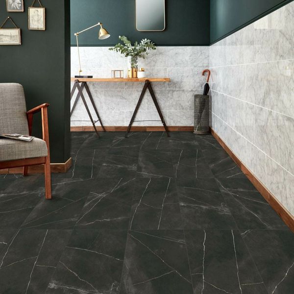 Sample - Quasar Matt Black Marble Effect Tile