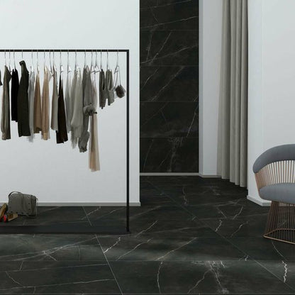 Sample - Quasar Matt Black Marble Effect Tile