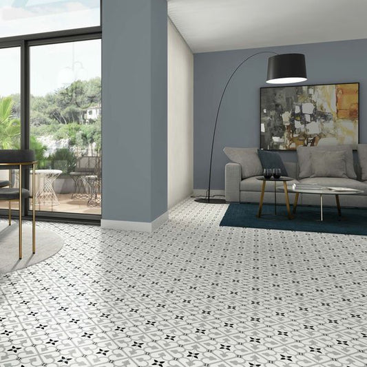 Sample Bello Brighton Matt Grey Patterned Floor Tiles 45x45