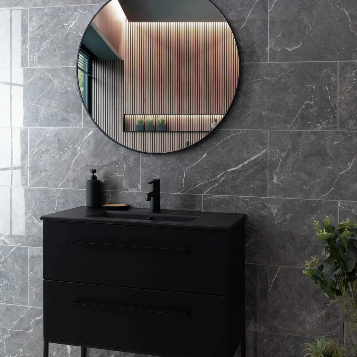 Sample - Belvedere Marengo Marble Effect Tiles 300x600