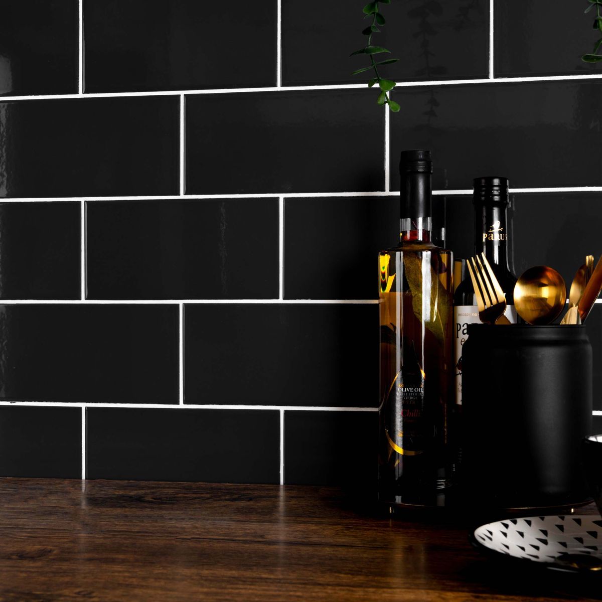 Sample - Liso Black Gloss Metro Tiles 100x200