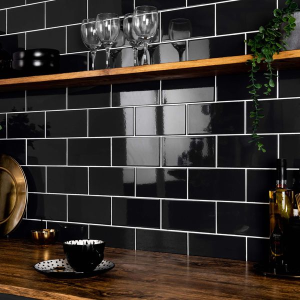 Sample - Liso Black Gloss Metro Tiles 100x200