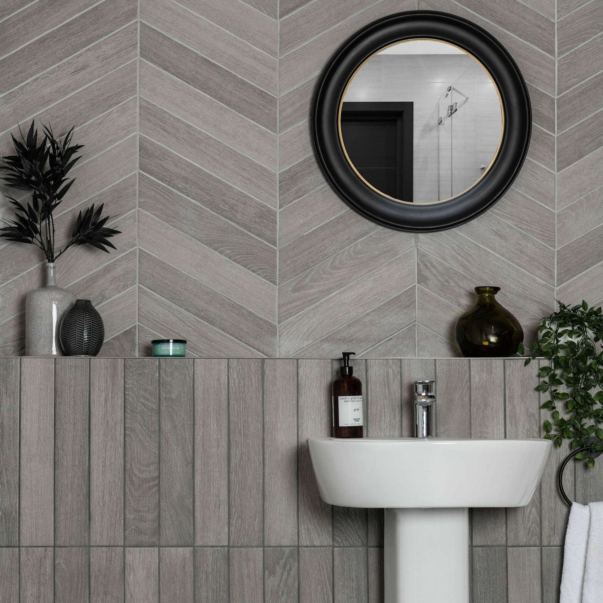 Ancona Chevron Grey Wood Effect Tile