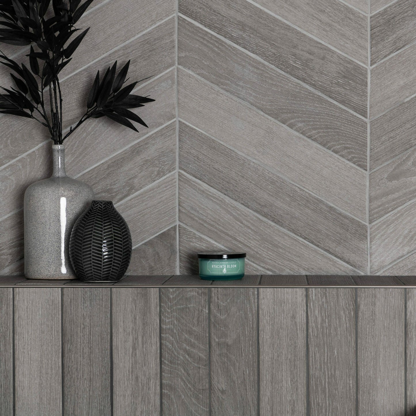 Ancona Chevron Grey Wood Effect Tile