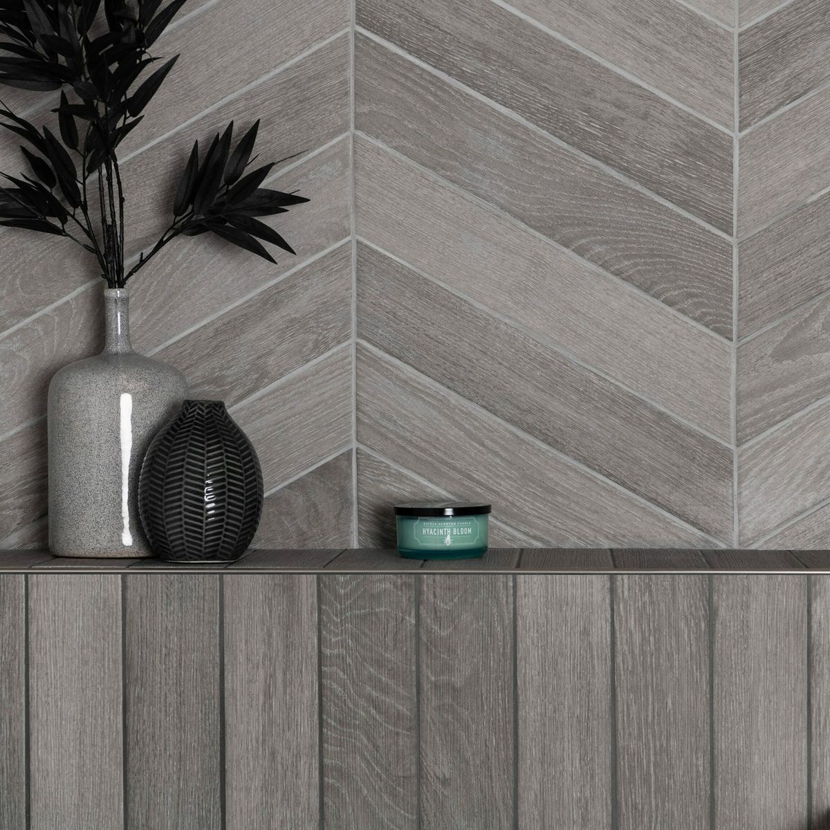 Sample - Ancona Chevron Grey Wood Effect Tile