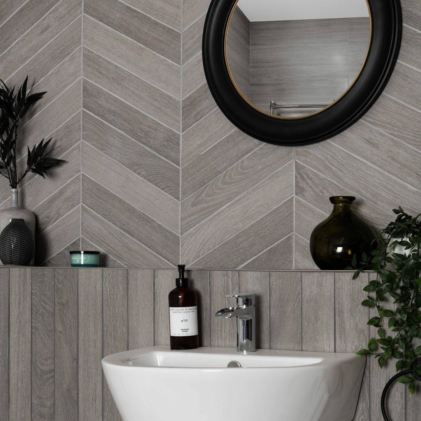 Ancona Chevron Grey Wood Effect Tile