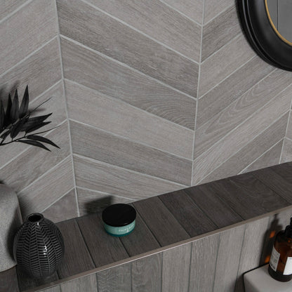 Ancona Chevron Grey Wood Effect Tile