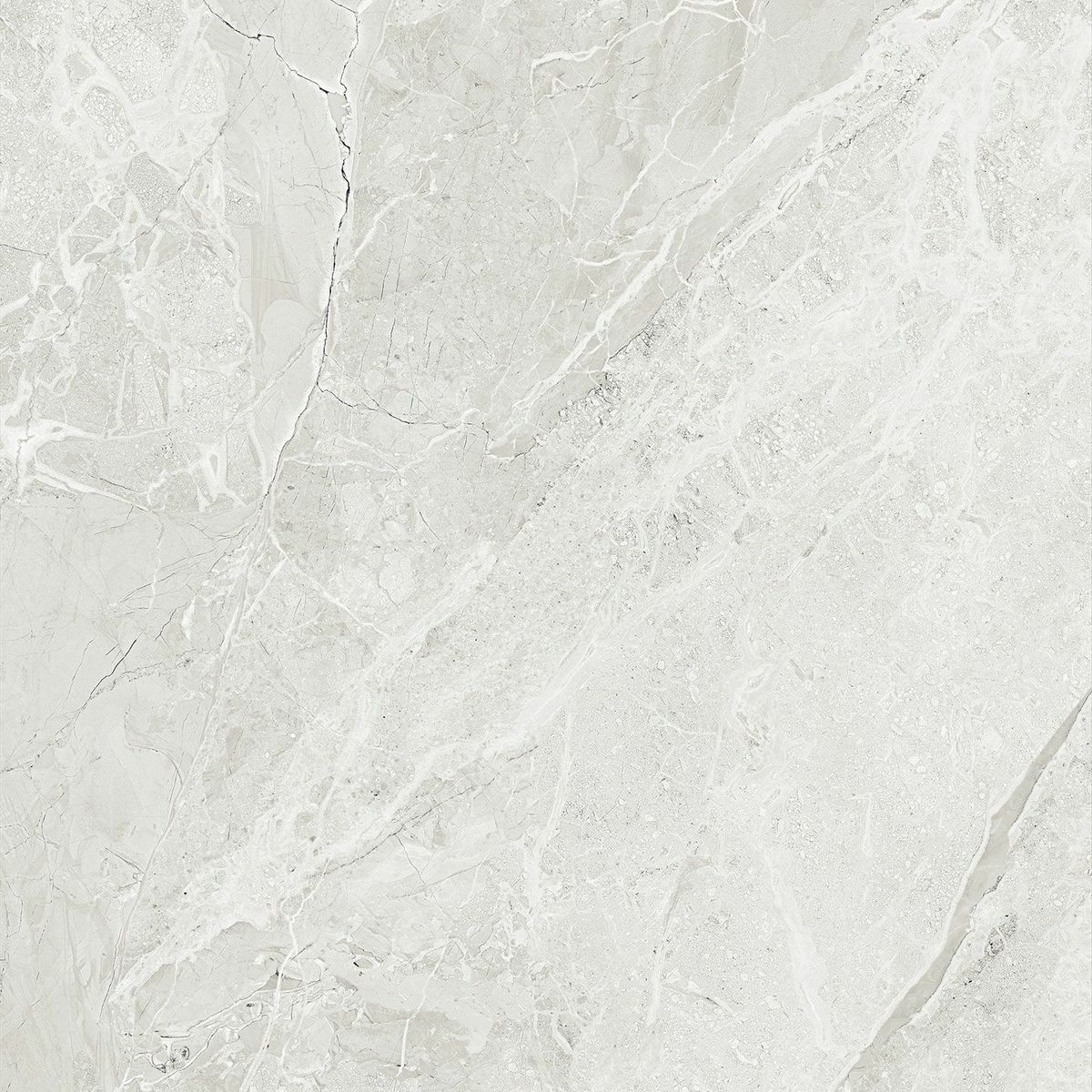 Sample - Makrana Breccia Blanco Polished Marble Effect Tile 600x600