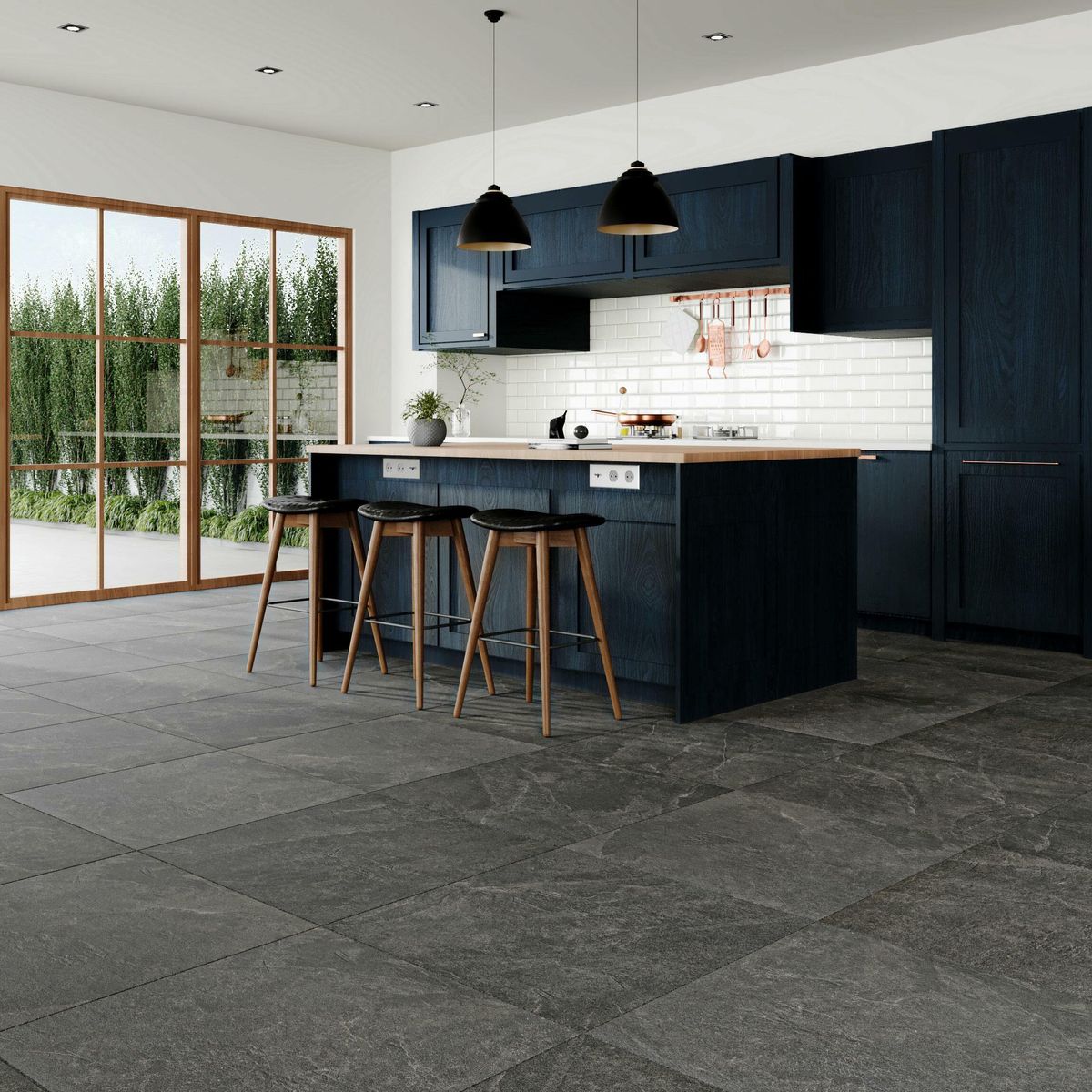 Sample - Carmo Stone Black Matt Tiles 600x600