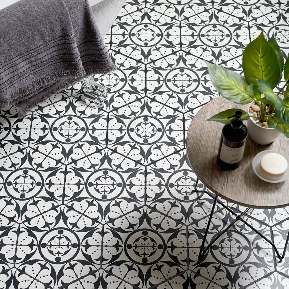 Sample - Carnaby Hexagon Decor Black Tile