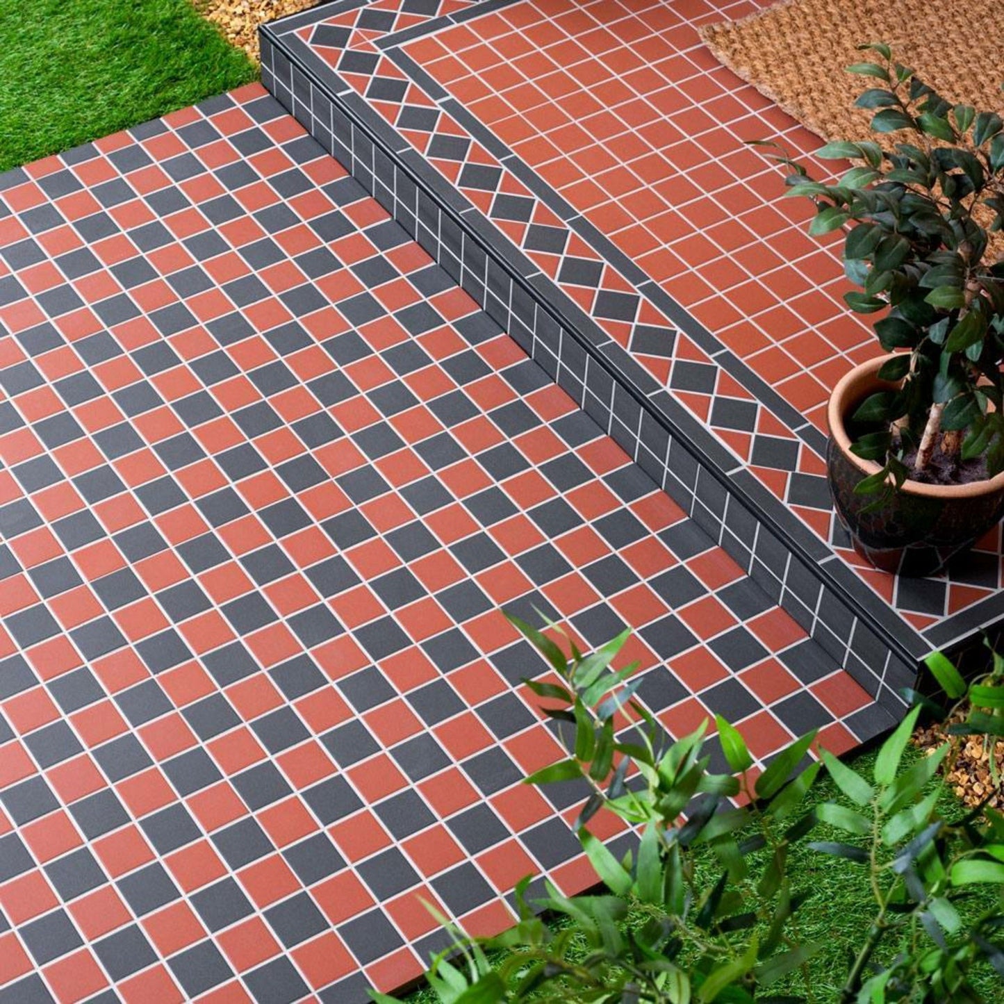 Victorian Red & Black Chequer Mosaic