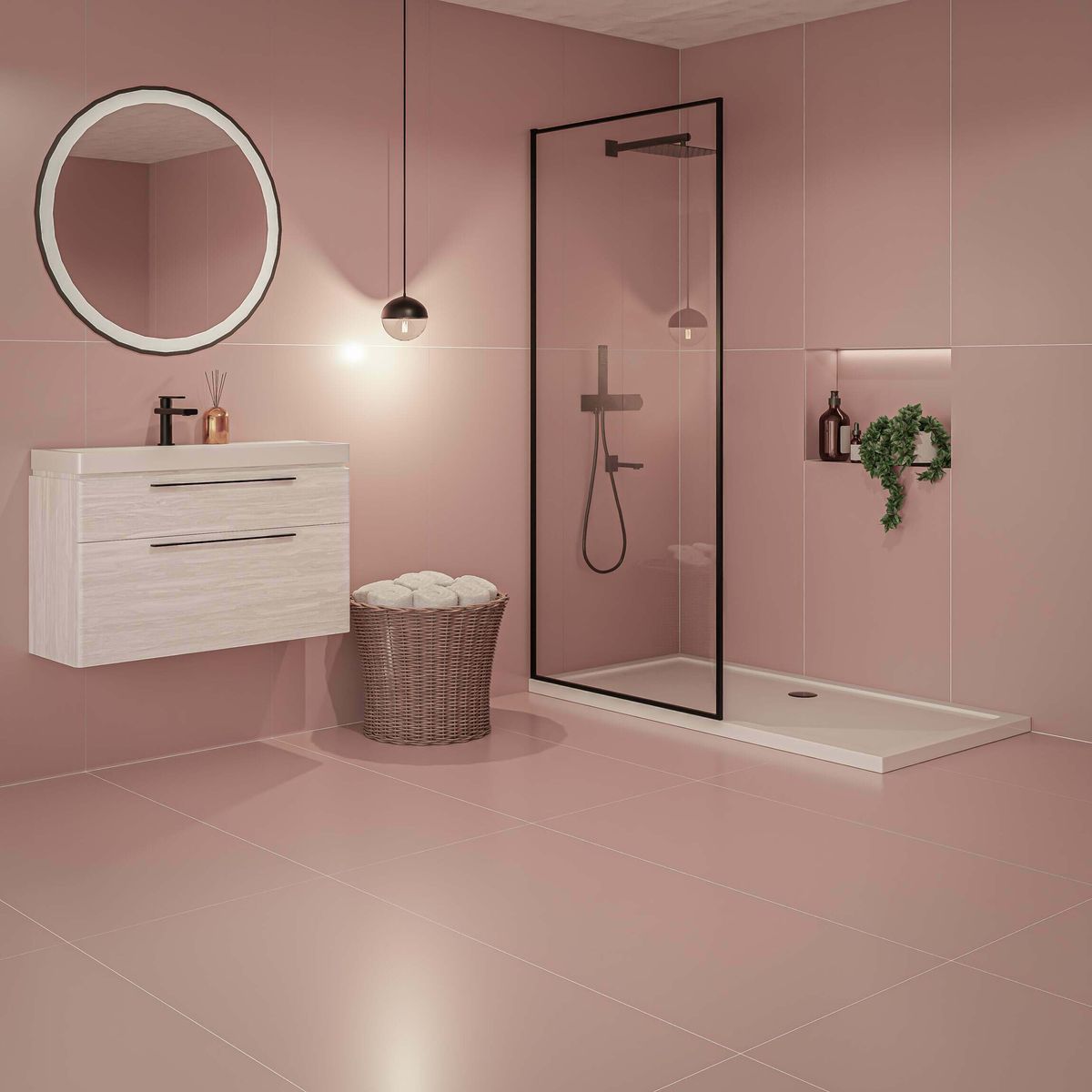 Cielo Polvere Pink Matt Plain Tiles 1198x598