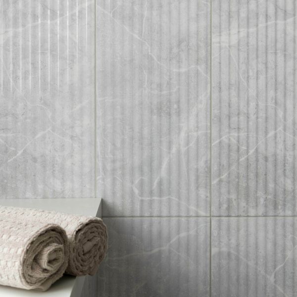 Sample Agora Light Grey Gloss Marble Effect Decor Wall Tile 600x300