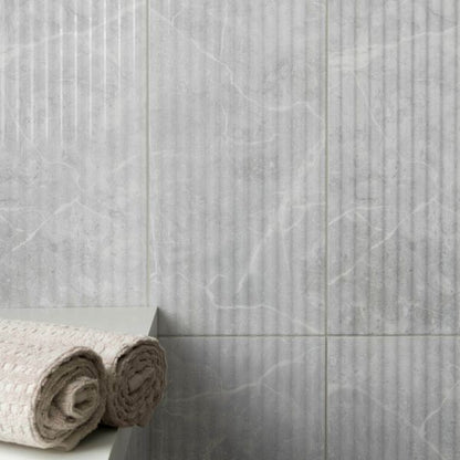Sample Agora Light Grey Gloss Marble Effect Decor Wall Tile 600x300